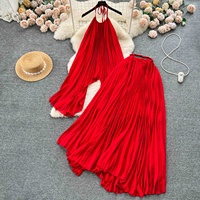 Ensemble décontracté 2 pièces pour femmes haut à licou et robe plissée en mousseline de soie ensemble Ropa vente en gros