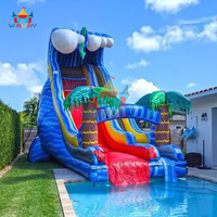 WINWAYTOYS Toboggan aquatique gonflable géant en PVC écologique, design palmier - Toboggan de piscine à double voie pour fête estivale en extérieur