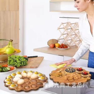 Bandeja de madera redonda para huevos con nueve compartimentos, estante de almacenamiento para mantener la frescura, ideal para fiestas - Product Image 2