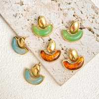 Pendientes de Lujo Color Ámbar de Moda, Acero Inoxidable, Chapado en Oro de 18K, Diseño Único, Resina Colorida, Pendientes de Botón para Mujer, Venta al Por Mayor