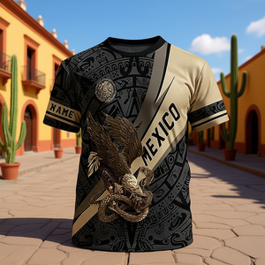 T-Shirt 3D Personalizzata Messicana con Design Aquila Azteca e Opzione Nome Personalizzato - Product Image 3