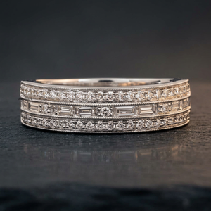 Anillo de compromiso y boda para mujer con diamantes baguette cultivados en laboratorio, de varias filas, en oro de 10K/14K/18K o plata 925/935, regalo para fiesta. - Product Image 1