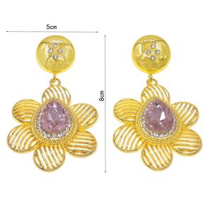 Yulaili femmes fleur forme mode boucles d'oreilles rose pavé pierre à la mode goutte percé boucles d'oreilles pour tous les jours fête porter des cadeaux - Product Image 4