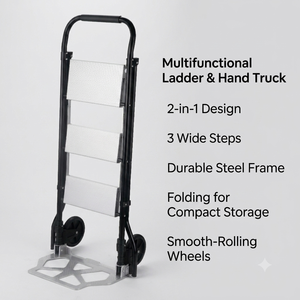 รถเข็นบันไดพับได้อเนกประสงค์ อลูมิเนียมแบบพกพา 3 ขั้น สำหรับคลังสินค้า - Product Image 2