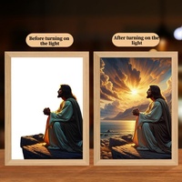 Lampe de nuit 3D Jésus en bois LED, multicolores, commande tactile et interrupteur, rechargeable par USB, décoration de chambre chrétienne