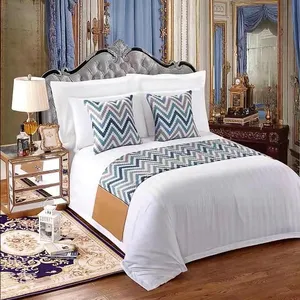 Juego de cama de hotel con sábana bajera, ropa de cama personalizada de lujo, 100 Algodón puro, color blanco, 4 Uds.