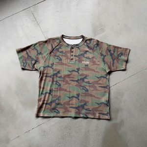 Custom Camouflage Graphic Button Design <b>Thermals</b> Waffle Knit Shirt Unisex <b>Men's</b> Waffle Knit Shirts 100% Cotton Short Sleeve - Product Image 3