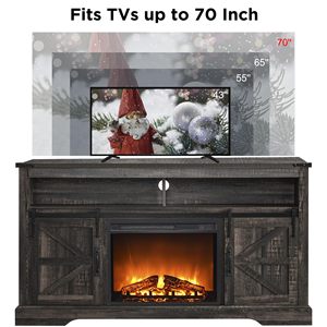 SENYU Meuble TV de salon avec foyer électrique, porte coulissante style grange, centre de divertissement en bois, insert de cheminée électrique, style ferme moderne - Product Image 2