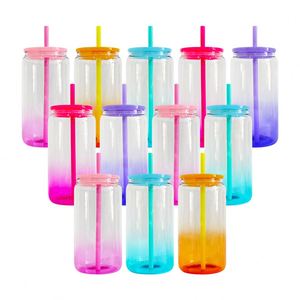 Wholesale Bulk 16oz Ombre Colored clear Glass with pp Lids Gradient Transparent Jelly 16oz <b>Plastic</b> Cup with <b>Plastic</b> Lids - Product Image 4