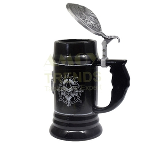 OEM tùy chỉnh Emboss Logo giữa centry gốm bia Mug với nắp bia lễ hội màu đỏ đen cổ điển Retro Tankard Đức <span class=keywords><strong>Stein</strong></span> cho thanh - Product Image 2