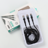 Chargeur 100W affichage numérique câbles de charge super rapide bande transparente Type C IOS Micro 3 en 1 câble de données de tissage en nylon