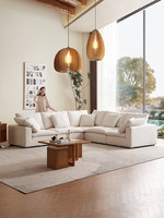 Mollale Minimalistisches Sektionalsofa aus Leinenstoff, Großes Flaches Bodensofa für Wohnzimmer, Modulare Kombination, Cloud-Sofa-Set mit Holzbeinen, Liegefunktion