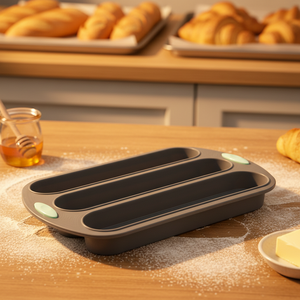 Stampo in Silicone per Panini Hot Dog di Grado Alimentare, Antiaderente e Lavabile in Lavastoviglie, Stampo in Silicone a 3 Cavità per Pane Fatto in Casa - Product Image 1