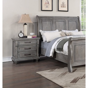 Table de chevet contemporaine en chêne gris avec rangement, placage chêne, meuble de chambre à coucher - Product Image 1