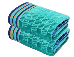 Serviettes de plage surdimensionnées COTTON CRAFT, lot de 2, XXL 35x84, Big Kahuna 7 pieds, 100% coton jacquard velours, motif géométrique, 500-699 GSM - Product Image 1