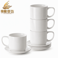 Ensemble tasse et soucoupe en céramique blanche 12 oz, tasse et assiette en porcelaine pour latte, thé, café
