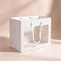 Sac cadeau carré en carton blanc avec poignée en corde, finition brillante et fenêtre transparente pour emballage de bougies, artisanat, fêtes, Fête des Enseignants