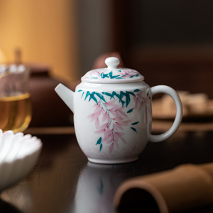 Guanlan White Porcelain Hand-Painted Wisteria Flower Teapot With Lid Kung Fu <b>Tea</b> <b>Set</b> Household Ceramic <b>Tea</b> Maker - Product Image 4