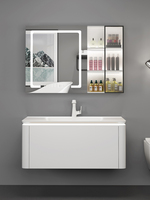 Meuble-lavabo de salle de bain moderne populaire Inglauren 120 cm en combinaison blanc et noyer, avec lavabo en céramique