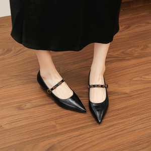 Zapatos de Vestir de Mujer de Color Sólido con Punta en Pico Retro, Correa en el Tobillo y Tacón Interno Aumentado, de Cuero Genuino - Product Image 4