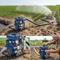 Pompe à eau à essence de 1,5 pouce 154F, 4 temps, portable, à haut débit, pour l'irrigation agricole, la ferme, le jardin, le verger, 25m3/h