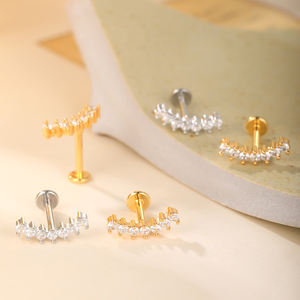 RVS Intern Schroefdraad 16G <span class=keywords><strong>Labret</strong></span> Studs Lip Piercing Kraakbeen Oorknopjes Body Piercing Sieraden Met Zirkoon - Product Image 4