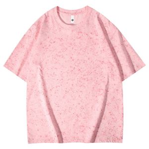 เสื้อยืดลำลองผ้าฝ้ายคุณภาพสูงสีชมพู 100% 240 แกรม ลายบาติกแบบทำเก่า  สำหรับผู้ชาย สกรีนโลโก้ได้ตามสั่ง  แบบยูนิเซ็กส์ - Product Image 1