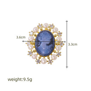 Perles naturelles camée <span class=keywords><strong>bleu</strong></span> sculpté incrusté Zircon broches femmes mode bijoux broches perle <span class=keywords><strong>broche</strong></span> madame cadeau - Product Image 6