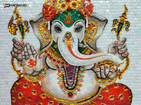 Décoration murale, art en mosaïque, dieu hindou Ganesha, Seigneur Ganesh, église, motif religieux, design découpé à la main, art mural, mosaïque