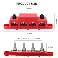 250A 12V Bus Bar M8 Bloc de distribution d'alimentation 4 goujons Bloc de jonction Automobile Marine Batterie Busbar Bornier avec couvercle
