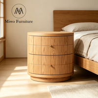 Table de chevet moderne ronde en bois massif avec 2 tiroirs, armoire de chevet en chêne moderne pour chambre à coucher, hôtel, maison