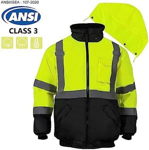 Áo khoác bomber mùa đông nam, đạt tiêu chuẩn ANSI Class 3, chất liệu phản quang, lót lông cừu, cổ đứng, logo phía trước, màu vàng - Product Image 2