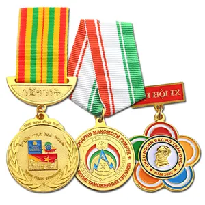 独自のエナメルアニバーサリーお土産バッジメダル3Dアワードカスタムゴールドメタルメダリオンメダルリボン付き