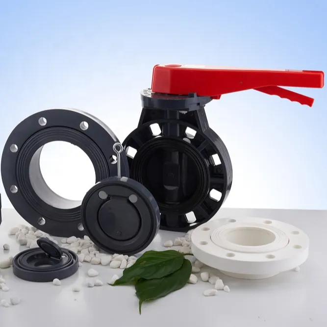New design high quality pvc body red blue handle butterfly valve