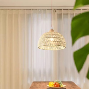 Suspension LED rétro en rotin et corde de chanvre tressée à la main, style <span class=keywords><strong>japonais</strong></span>, finition bois crème, pour chambre d'hôtel, balcon, restaurant et bar simple - Product Image 4