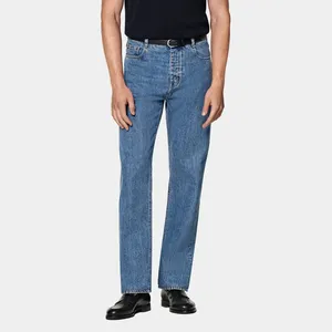Custom Heren Jeans Slim Straight Fit Broek Klassiek En Duurzaam Denim Blauw Modieuze Eenvoudige Senior