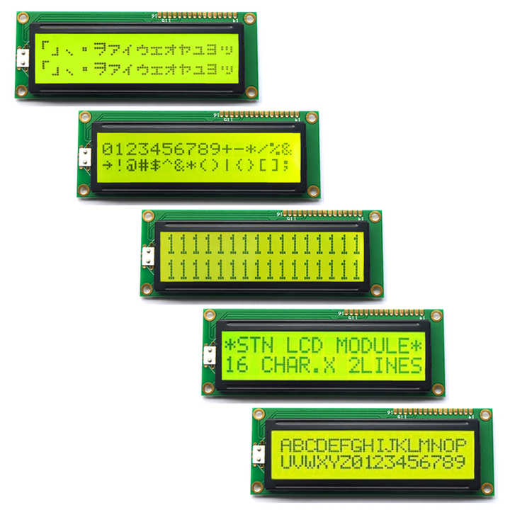 Produktbild von NPC1602LRS-FWA-H LCD-Display – 16x2 Zeichen, Alphanumerisch, STN Positiv, Gelb-grüne Beleuchtung