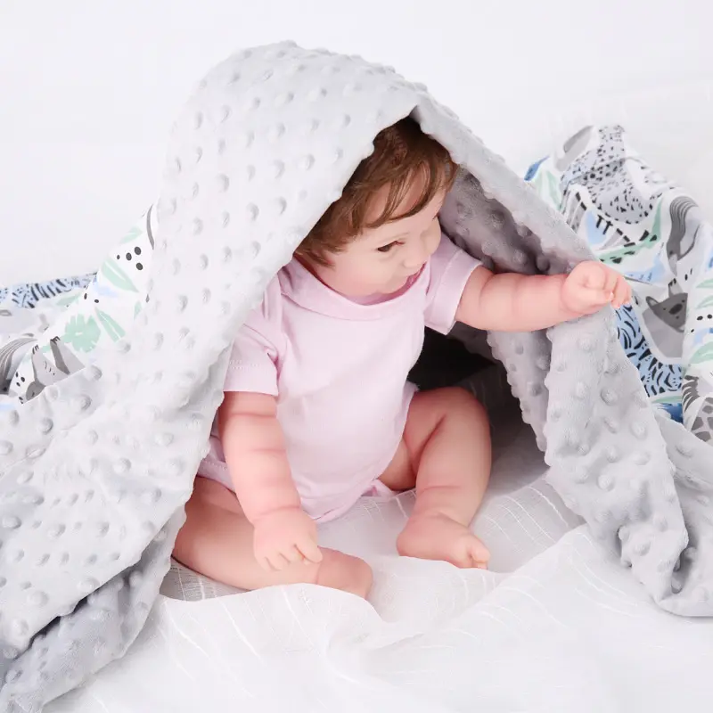 Custom graphics polyester rainbow blanket Neutral baby dots mink receiving blanket swaddle animal minky dot baby blanket