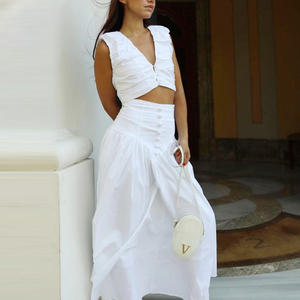 Conjunto de Dos Piezas de Falda y Top Corto Enyami, Cintura Baja, Algodón Blanco, Estilo Chic, Falda Plisada, Ropa de Playa, Conjunto de Falda de Dos Piezas para Verano - Product Image 3