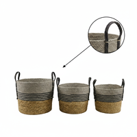 Panier de rangement moderne en jonc de mer naturel tressé, écologique, avec détails en corde plastique, décoratif, rond, pour la maison, B&L BL25077