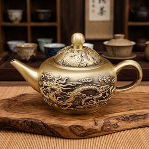 กาน้ำชาโลหะแบบจีนโบราณลายมังกรพร้อมฝาปิด - Product Image 5
