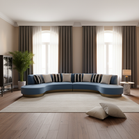 Juego de sofá moderno curvo de media luna en forma de U para sala de estar, muebles redondos, sofá de tela redondo en forma de C, pie dorado de acero inoxidable
