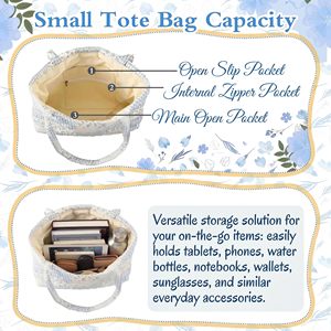 Borsa tote trapuntata floreale di grande capacità, borsa patchwork da donna con tasca con cerniera, borsa leggera per università, shopping e scuola - Product Image 3