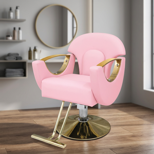 Silla de Barbero Hidráulica Negra, Ajustable, Giratoria, Reclinable, con Acabado en Latón, para Salón de Belleza, Peluquería - Product Image 2