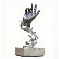 Sculpture de main de Bouddha en acier inoxydable moderne avec fleur de lotus pour jardin zen, décoration de bureau à domicile, taille personnalisée
