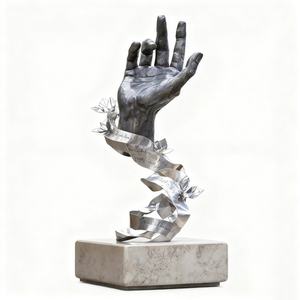 आधुनिक स्टेनलेस स्टील बुढ़ा हाथ मूर्तिकला के लिए कमल के फूल के साथ आधुनिक स्टेनलेस स्टील बुढ़ा - Product Image 2