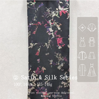 Tissu en satin d'acétate froissé, imprimé motif floral en feuille de vigne estampé or, style peinture à l'encre et traçage au pinceau, anti-plis, doux, pour vêtements féminins