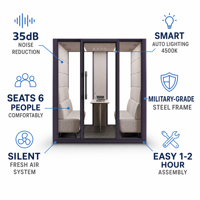Cabine de bureau insonorisée Vestael pour 6 personnes, cabine de réunion portable avec ventilateurs LED pour réunions privées, appels téléphoniques et travail