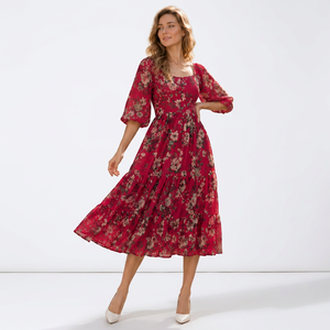 Robe d'été mi-longue à imprimé floral pour femmes, élégante, pour les occasions spéciales, décontractée, écologique, robe tendance pour femmes et filles - Product Image 1