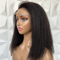 Perruques Bob Courtes Crépues Lisses Économiques en Cheveux Naturels, Perruques Frontales HD en Dentelle, Perruques Bouclées sans Colle en Dentelle HD Complète pour Femmes Noires